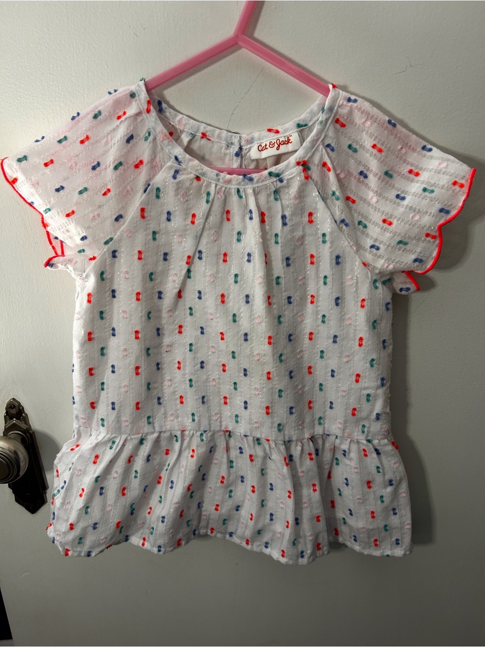 Cat & Jack White Peplum Top with Embroidery